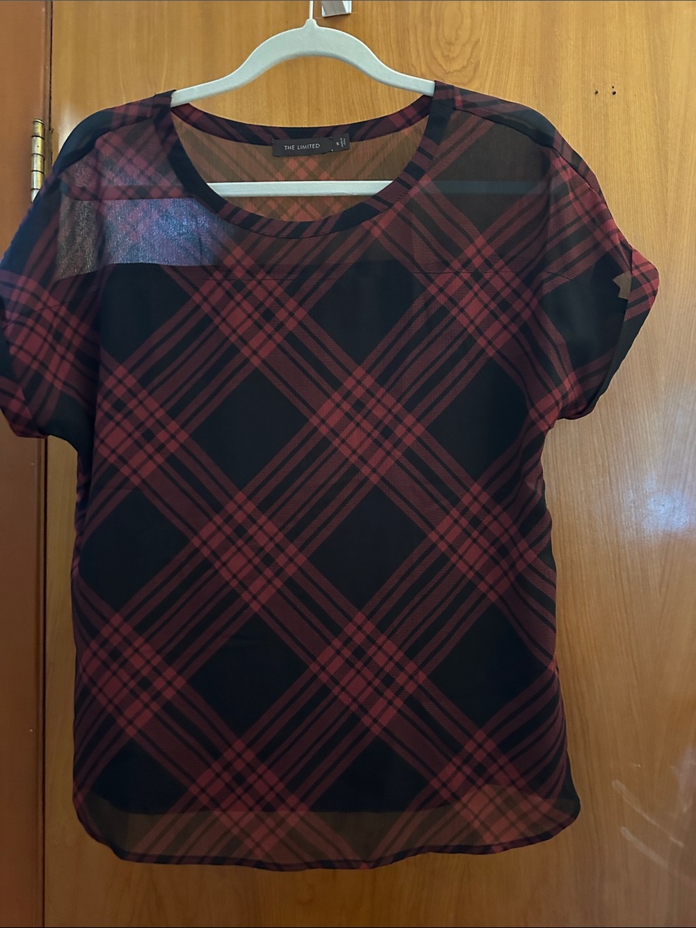 The Limited Black and Red Plaid Short-Sleeve Blouse